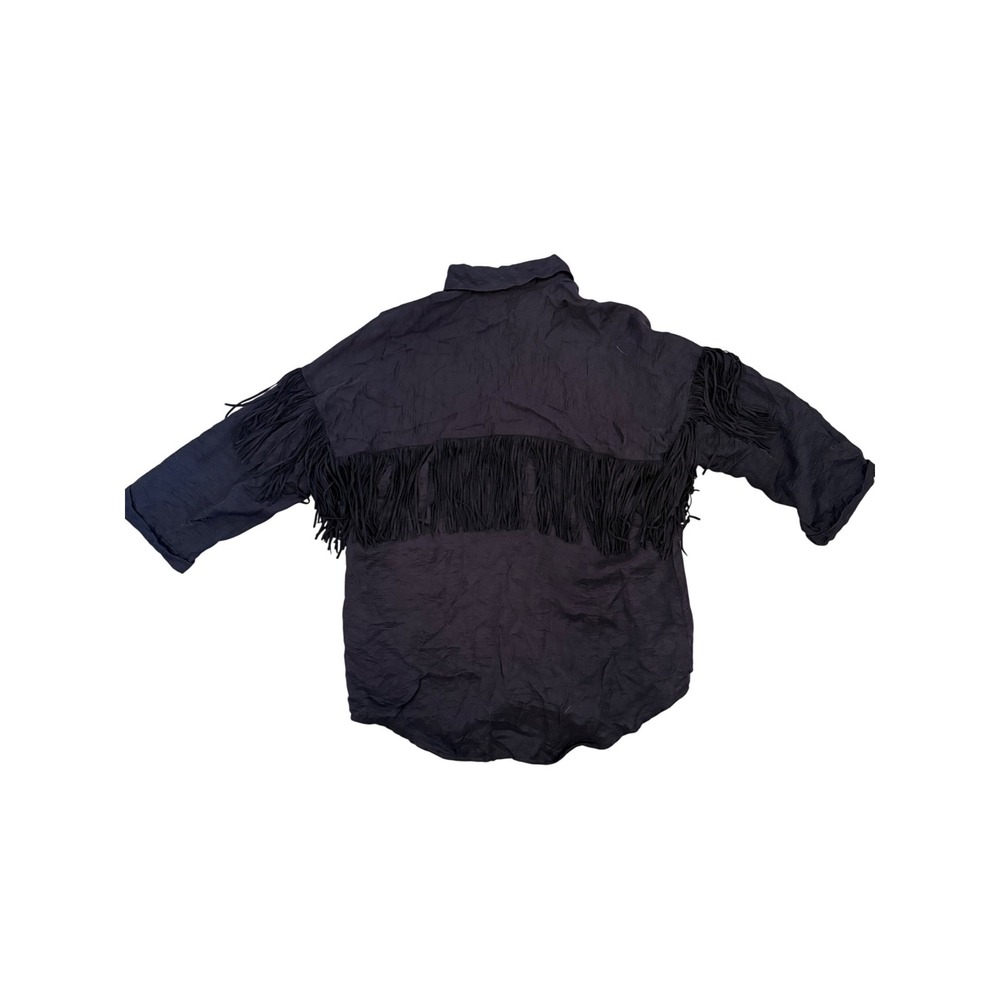 Moves by Minimum Black Fringe Textured Western Snap Front Shirt Size 36 Small
